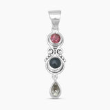 Ethiopian Opal & Garnet Silver Drop Pendants