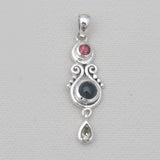Ethiopian Opal & Garnet Silver Drop Pendants