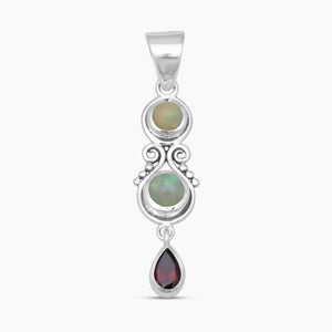 Ethiopian Opal & Garnet Silver Drop Pendants