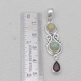 Ethiopian Opal & Garnet Silver Drop Pendants