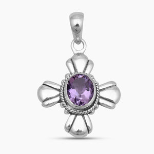 Purple Amethyst Silver Cross Pendants