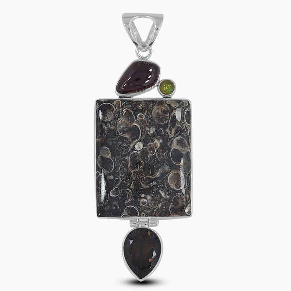 Turritella Agate Silver Pendants