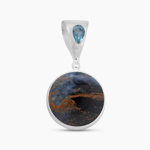 Pietersite Jasper & Blue Topaz Silver Pendants