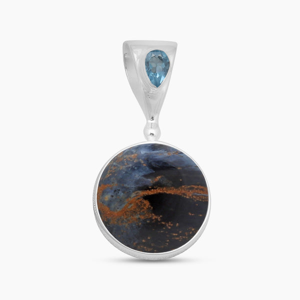 Pietersite Jasper & Blue Topaz Silver Pendants