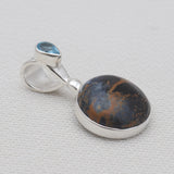 Pietersite Jasper & Blue Topaz Silver Pendants
