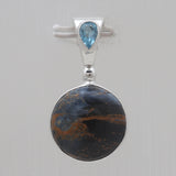 Pietersite Jasper & Blue Topaz Silver Pendants