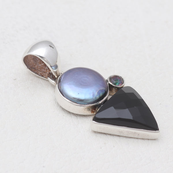 Black Onyx & Pearl Silver Pendants