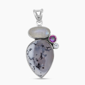 Dendritic Opal With Multistone Silver Pendants