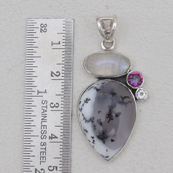 Dendritic Opal With Multistone Silver Pendants