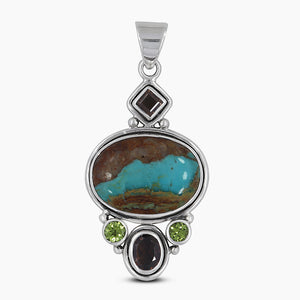 Boulder Turquoise With Multistone Silver Pendants