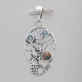 Turquoise Spiny Oyster Silver Mermaid Pendants