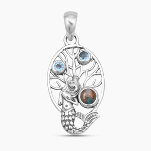 Turquoise Spiny Oyster Silver Mermaid Pendants