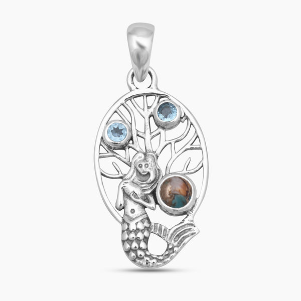Turquoise Spiny Oyster Silver Mermaid Pendants
