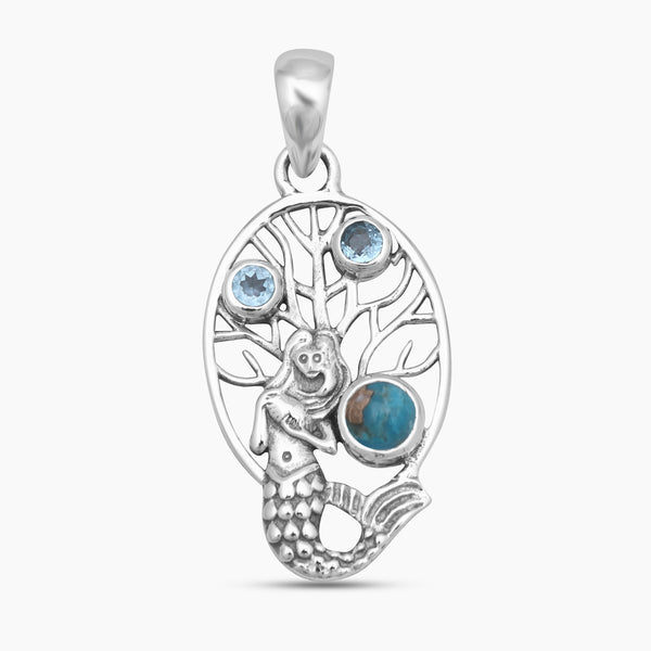 Turquoise Spiny Oyster Silver Mermaid Pendants