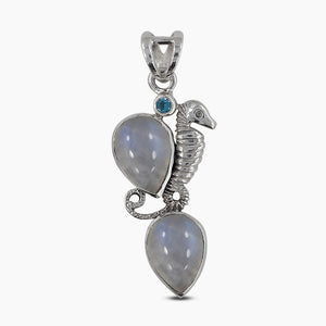 Rainbow Moonstone Sea Horse Silver Pendants