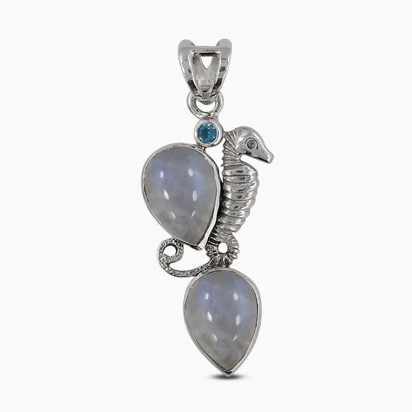 Rainbow Moonstone Sea Horse Silver Pendants