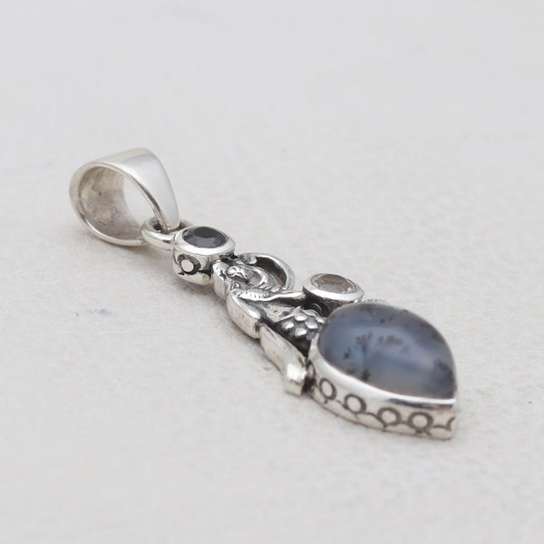 Dendritic Opal Silver Mermaid Pendants