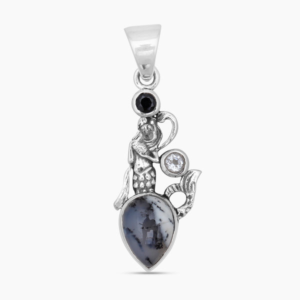 Dendritic Opal Silver Mermaid Pendants