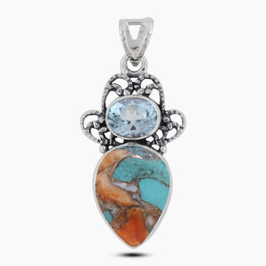 Turquoise Spiny Oyster Silver Pendants