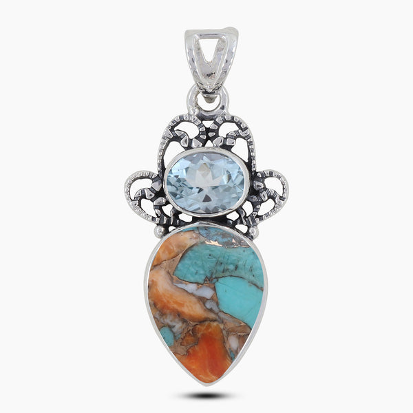 Turquoise Spiny Oyster Silver Pendants