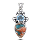 Turquoise With Blue Topaz Designer Silver Pendant