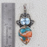 Turquoise With Blue Topaz Designer Silver Pendant