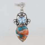 Turquoise With Blue Topaz Designer Silver Pendant