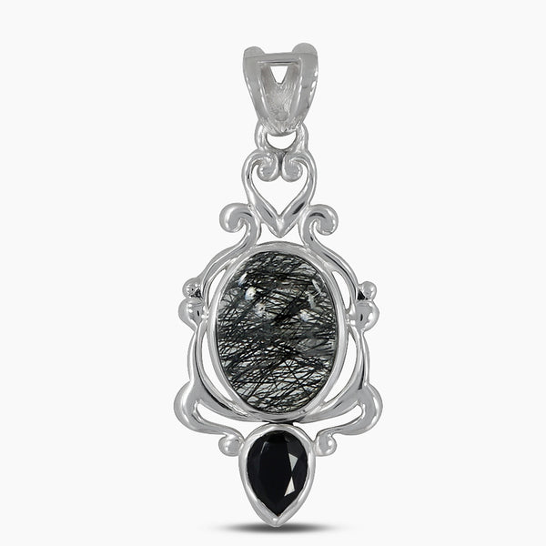 925 Silver Black Rutile Quartz Pendants