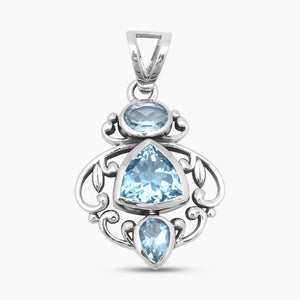 Blue Topaz Multi Stone Silver Pendants