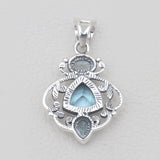 Blue Topaz Multi Stone Silver Pendants