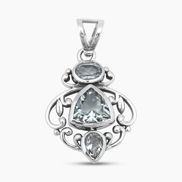 Blue Topaz Multi Stone Silver Pendants