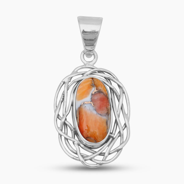 Orange Spiny Oyster Silver Pendants