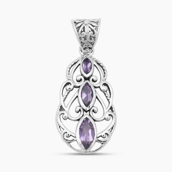 Marquise Cut Amethyst Designer Silver Pendants