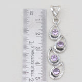 Purple Amethyst Silver Teardrop Pendants