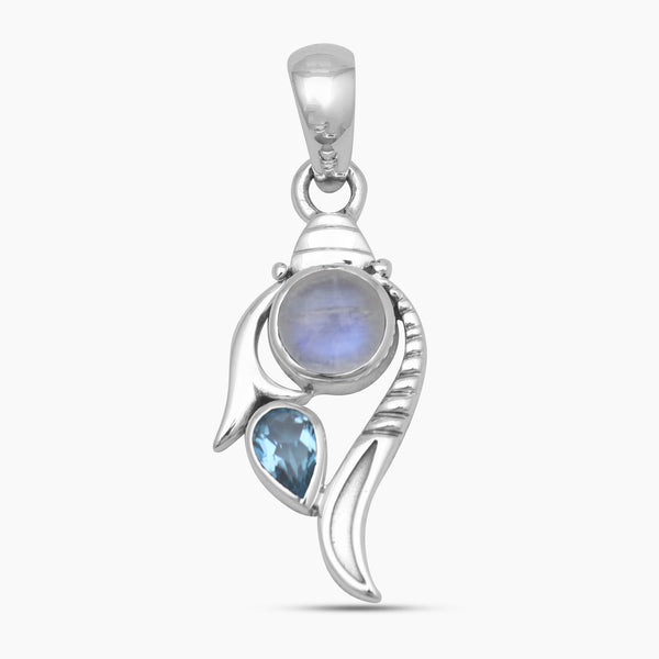Rainbow Moonstone & Amethyst Silver Pendant