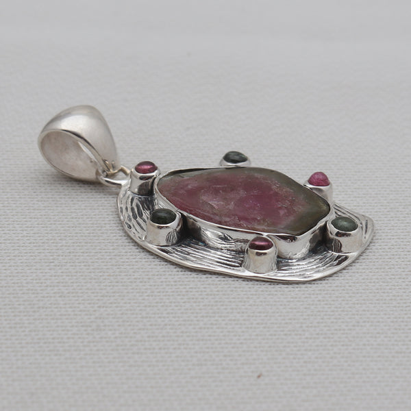 Watermelon Tourmaline Silver Pendants