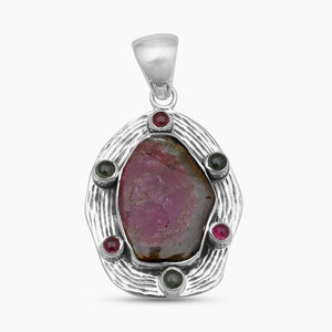 Watermelon Tourmaline Silver Pendants