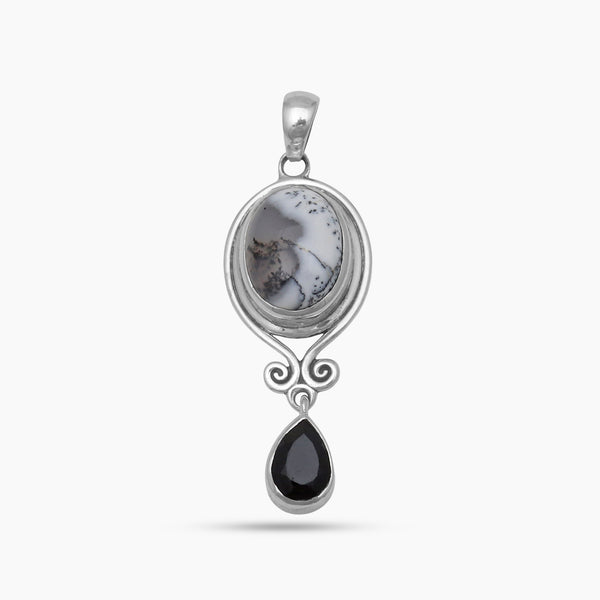 Dendritic Opal Silver Drop Pendants