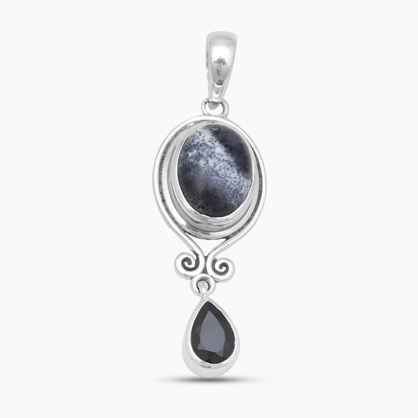 Dendritic Opal Silver Drop Pendants