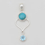 Mexican Turquoise & Topaz Silver Pendants