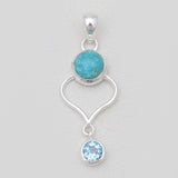Mexican Turquoise & Topaz Silver Pendants