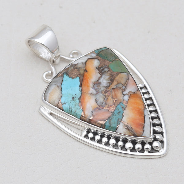 Turquoise Spiny Oyster Silver Pendants