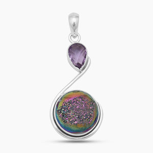 925 Sterling Silver Titanium Druzy Pendants