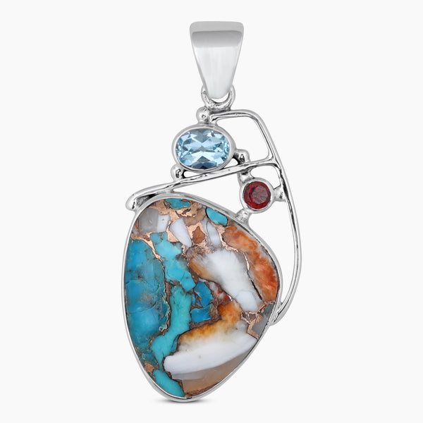 Turquoise Spiny Oyster Silver Pendants