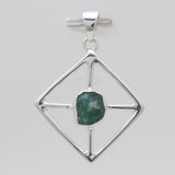 Natural Rough Emerald Silver Pendants