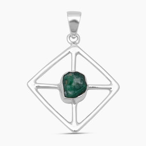 Natural Rough Emerald Silver Pendants