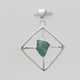 Natural Rough Emerald Silver Pendants