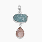 Raw Aquamarine & Rose Quartz Silver Pendants