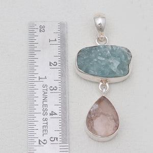Raw Aquamarine & Rose Quartz Silver Pendants