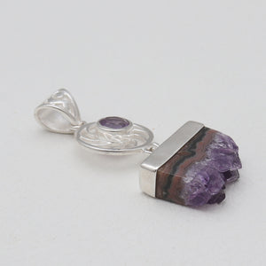 Amethyst Stalactite Slice Silver Pendants